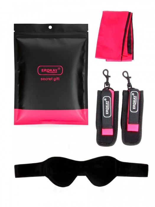 Черно-розовый эротический набор: маска, наручники и повязка - Erokay - купить с доставкой в Иркутске