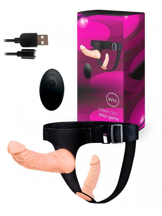 Женский страпон с 2 насадками, вибрацией и пультом ДУ - Erowoman-Eroman - купить с доставкой в Иркутске