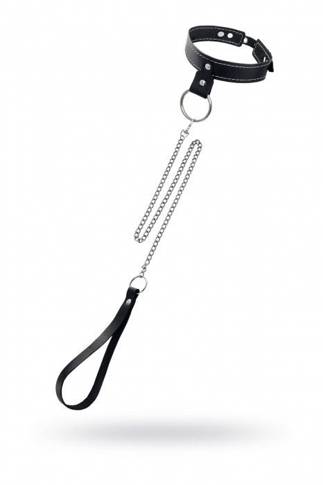 Черный узкий однослойный ошейник с серебристым поводком-цепочкой - Pecado - купить с доставкой в Иркутске