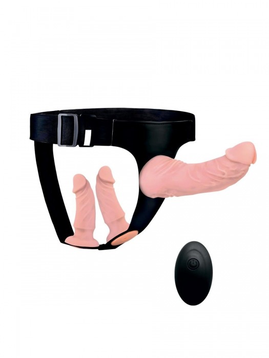 Женский страпон с 3 насадками и вибрацией - Erowoman-Eroman - купить с доставкой в Иркутске