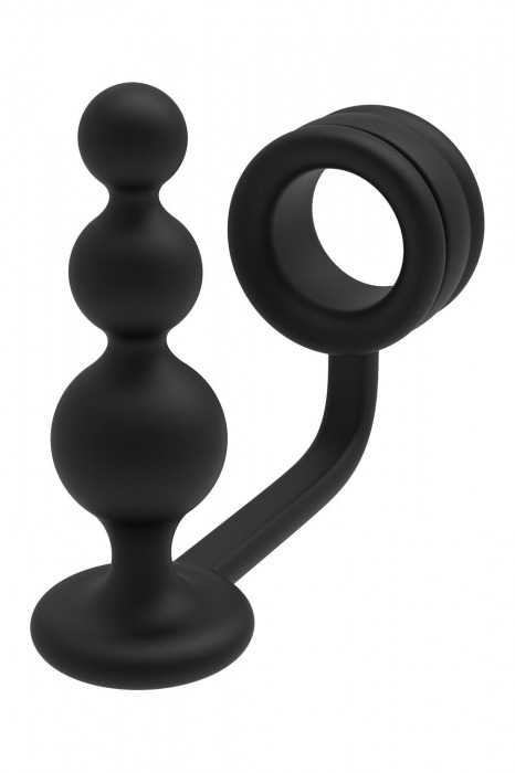 Черное эрекционное кольцо с анальной елочкой Cockring With Beaded Anal Plug - Dream Toys - в Иркутске купить с доставкой