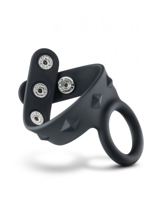 Черное эрекционное кольцо с подхватом мошонки на кнопках VS6 - Blush Novelties - в Иркутске купить с доставкой