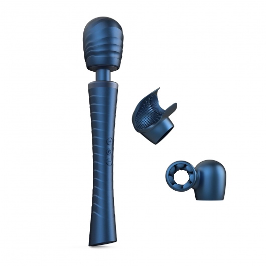Синий вибромассажёр с насадками Man.wand Edgy - Manwan - в Иркутске купить с доставкой