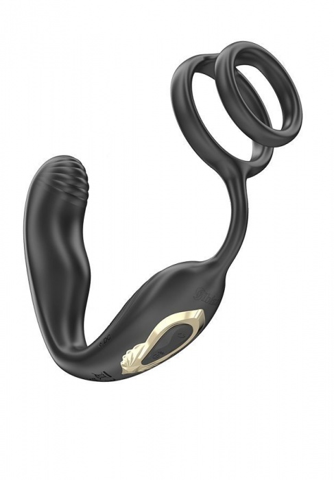 Черная анальная пробка с вращением и эрекционными кольцами - Ibiza - в Иркутске купить с доставкой