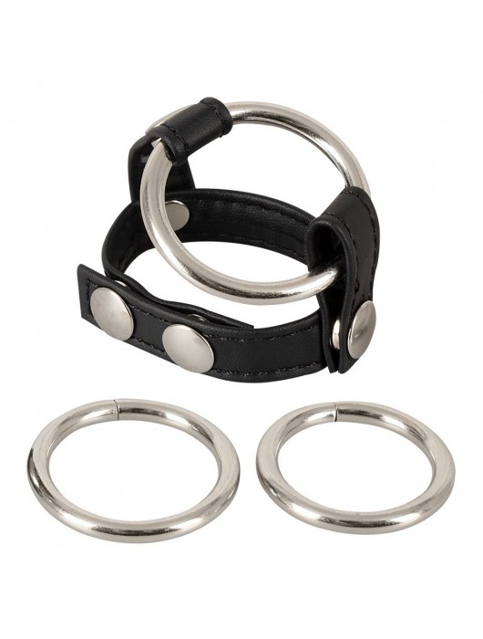 Подхват для мошонки с 3 съемными эрекционными кольцами Leder-Riemen - Orion - в Иркутске купить с доставкой