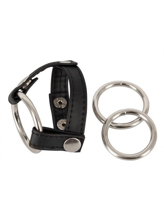 Подхват для мошонки с 3 съемными эрекционными кольцами Leder-Riemen - Orion - в Иркутске купить с доставкой