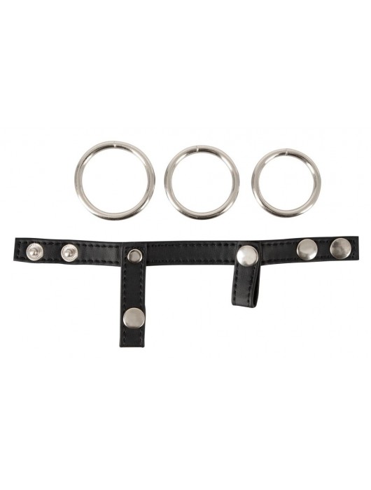 Подхват для мошонки с 3 съемными эрекционными кольцами Leder-Riemen - Orion - в Иркутске купить с доставкой