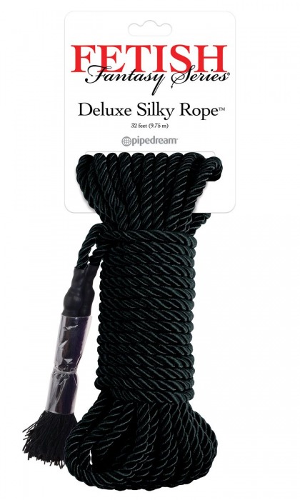 Черная веревка для фиксации Deluxe Silky Rope - 9,75 м. - Pipedream - купить с доставкой в Иркутске