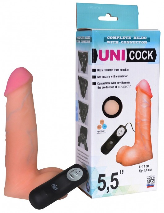 Фаллическая насадка Харнесс UNICOCK 5,5  с вибрацией - 17 см. - LOVETOY (А-Полимер) - купить с доставкой в Иркутске