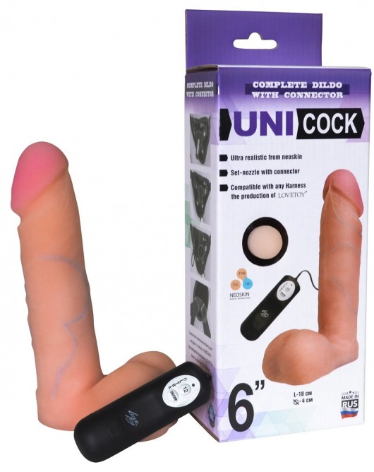 Фаллическая насадка Харнесс UNICOCK 6  с вибрацией - 18 см. - LOVETOY (А-Полимер) - купить с доставкой в Иркутске