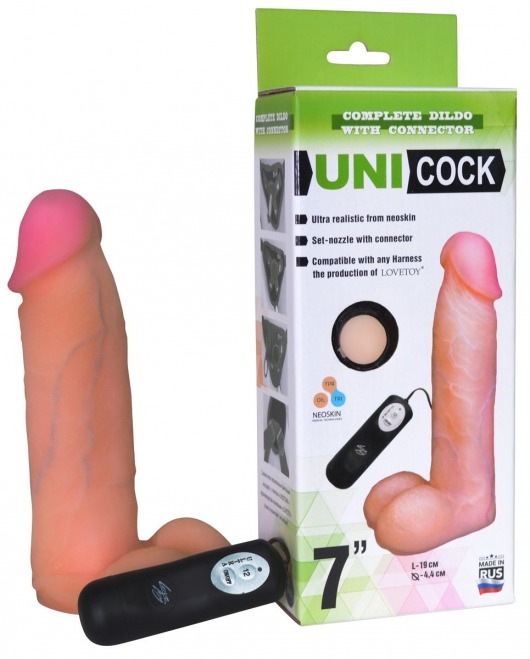 Фаллическая насадка Харнесс UNICOCK 7  с вибрацией - 19 см. - LOVETOY (А-Полимер) - купить с доставкой в Иркутске