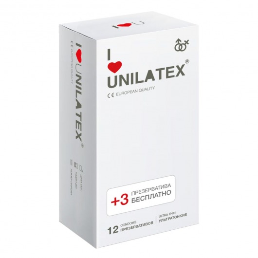 Ультратонкие презервативы Unilatex Ultra Thin - 12 шт. + 3 шт. в подарок - Unilatex - купить с доставкой в Иркутске