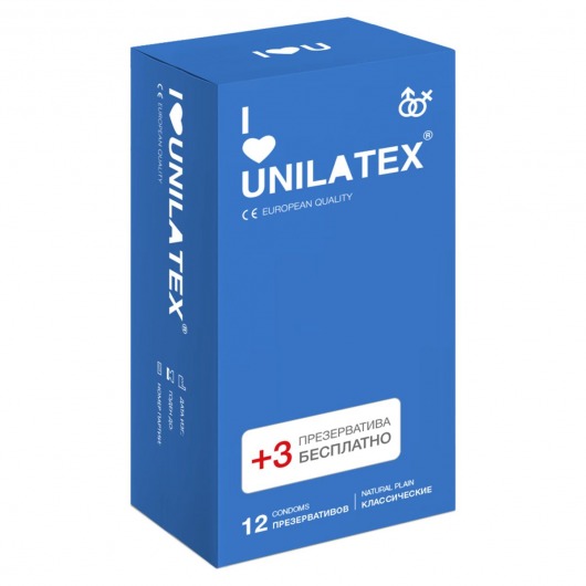 Классические презервативы Unilatex Natural Plain - 12 шт. + 3 шт. в подарок - Unilatex - купить с доставкой в Иркутске