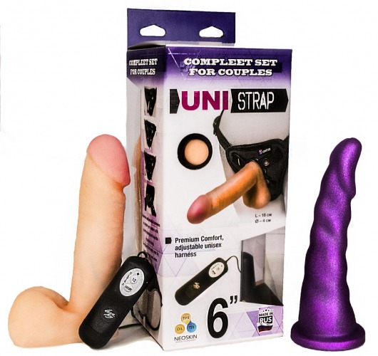 Вибрострапон с двумя насадками UniStrap - 18 и 18 см. - LOVETOY (А-Полимер) - купить с доставкой в Иркутске