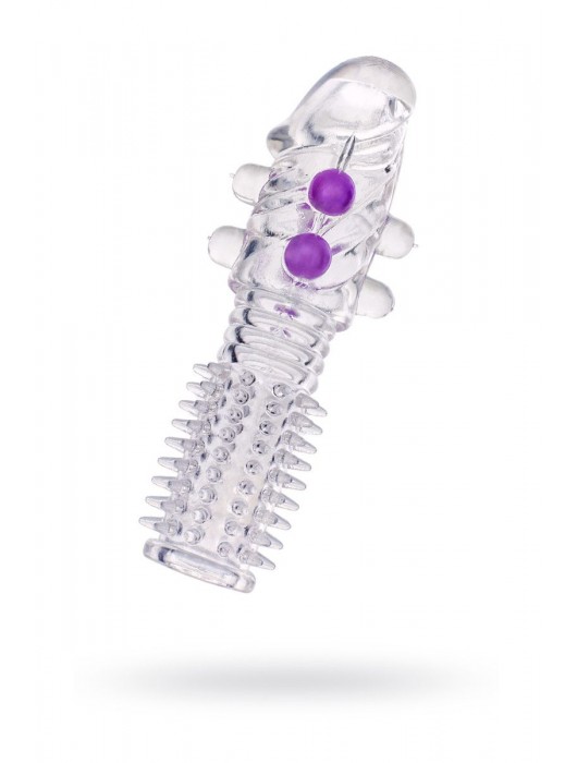 Гелевая прозрачная насадка с шариками и шипами - 14 см. - Toyfa Basic - в Иркутске купить с доставкой