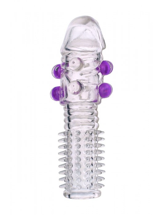 Гелевая прозрачная насадка с шариками и шипами - 14 см. - Toyfa Basic - в Иркутске купить с доставкой