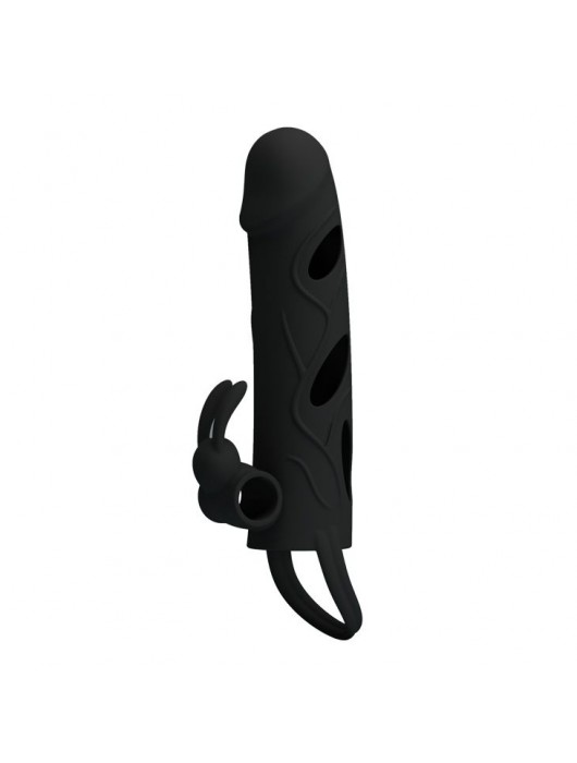 Чёрная насадка с клиторальным вибростимулятором и закрытой головкой - 14 см. - Baile - в Иркутске купить с доставкой
