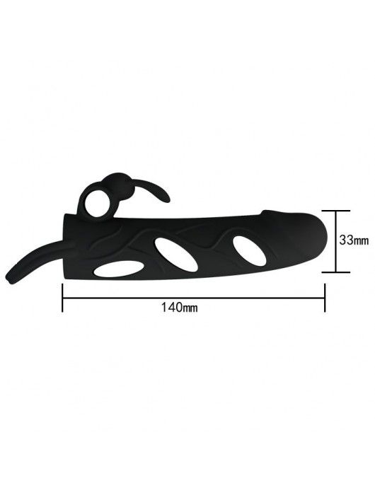 Чёрная насадка с клиторальным вибростимулятором и закрытой головкой - 14 см. - Baile - в Иркутске купить с доставкой