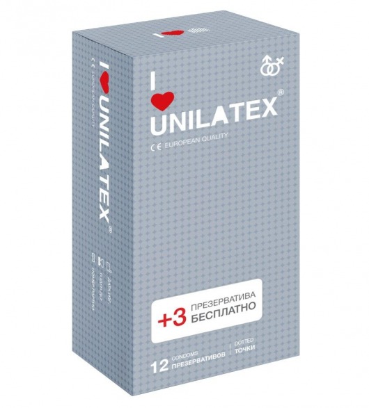 Презервативы с точками Unilatex Dotted - 12 шт. + 3 шт. в подарок - Unilatex - купить с доставкой в Иркутске