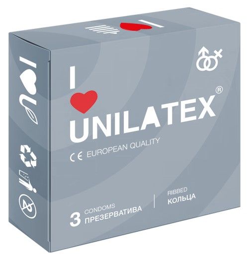 Презервативы с рёбрами Unilatex Ribbed - 3 шт. - Unilatex - купить с доставкой в Иркутске