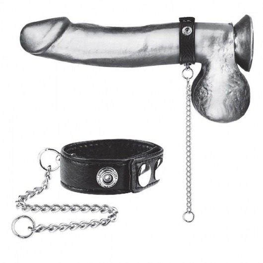 Утяжка на пенис с поводком Snap Cock Ring With 12  Leash - BlueLine - купить с доставкой в Иркутске