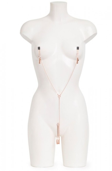 Золотистые зажимы для сосков и клитора All Sensation Nipple and Clitoral Chain - Fifty Shades of Grey - купить с доставкой в Иркутске