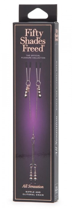 Золотистые зажимы для сосков и клитора All Sensation Nipple and Clitoral Chain - Fifty Shades of Grey - купить с доставкой в Иркутске