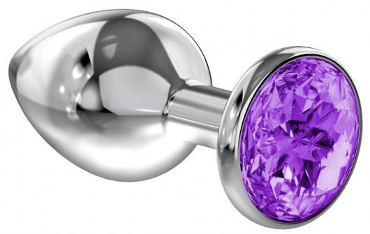 Малая серебристая анальная пробка Diamond Purple Sparkle Small с фиолетовым кристаллом - 7 см. - Lola Games - купить с доставкой в Иркутске