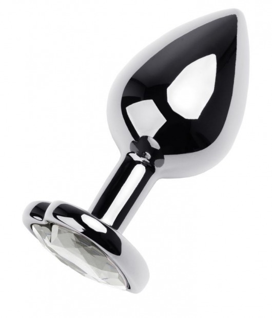 Серебристая анальная пробка с прозрачным кристаллом-сердцем - 8 см. - ToyFa - купить с доставкой в Иркутске