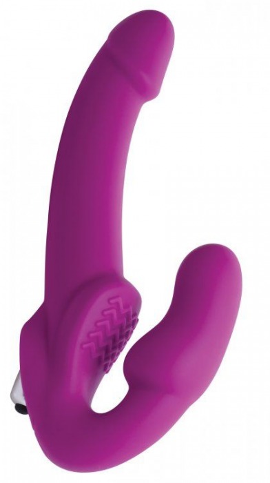 Ярко-розовый безремневой вибрострапон Evoke Vibrating Strapless Silicone Strap-on Dildo - XR Brands - купить с доставкой в Иркутске