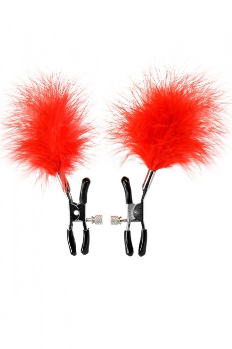 Зажимы для сосков с красным пухом Theatre - ToyFa - купить с доставкой в Иркутске
