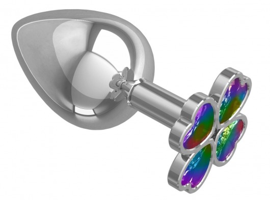 Серебристая анальная пробка-клевер с радужным кристаллом - 9,5 см. - Джага-Джага - купить с доставкой в Иркутске