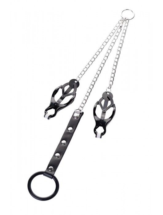 Черно-серебристые зажимы для сосков с кольцом для пениса TOYFA Metal - ToyFa - купить с доставкой в Иркутске