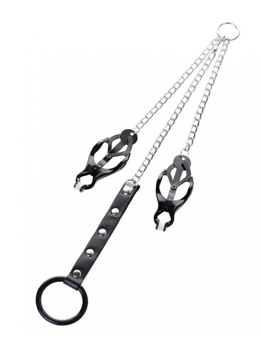 Черно-серебристые зажимы для сосков с кольцом для пениса TOYFA Metal - ToyFa - купить с доставкой в Иркутске